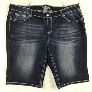 Love Indigo Womens Shorts Bermuda‎ Blue Denim Cross Jeweled Stone Wash Plus 24W